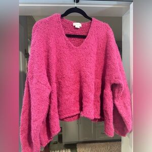 Chic Soul PLUS Crop Pink Sweater with Blouson Sleeves